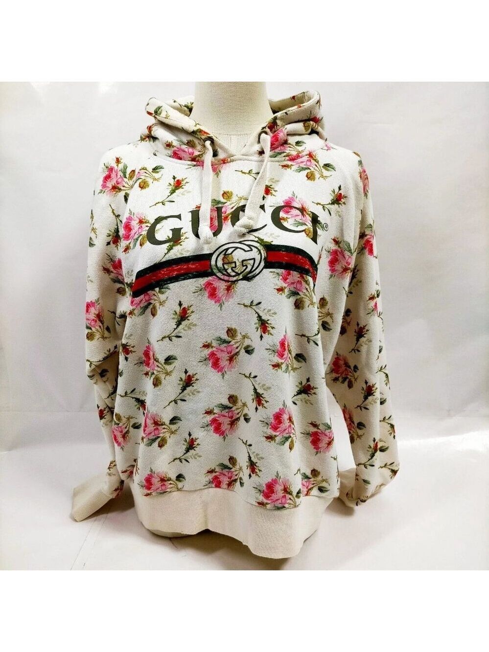 Authentic Gucci Floral Logo GG Web Stripe Cream Hoodie Sweatshirt LuxuryDesigner